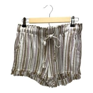 REWASH Striped Linen Blend Shorts with Drawstring Waist Size M Beige Lilac White